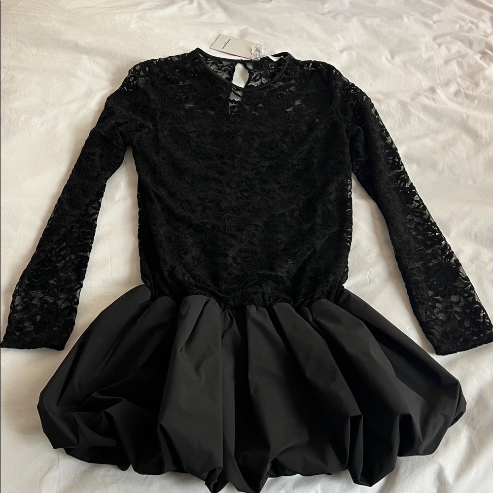 Amanda Uprichard Black Lace Long-Sleeve Mini Dress